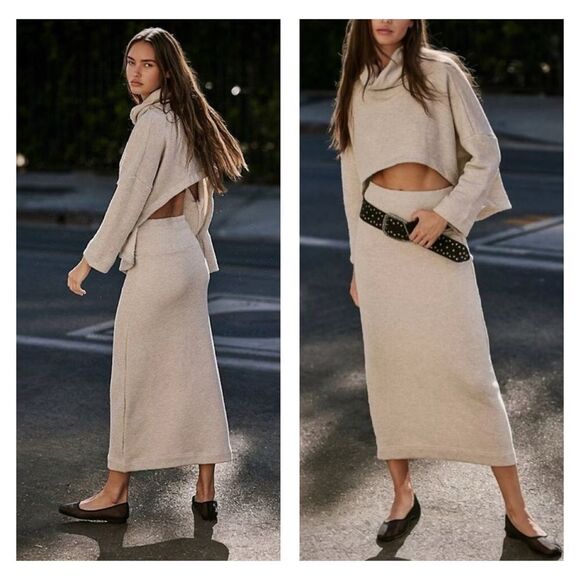 Free People free-est Milly Reversible Two Piece Maxi Sweatshirt Skirt Set XS NEW - Picture 1 of 13